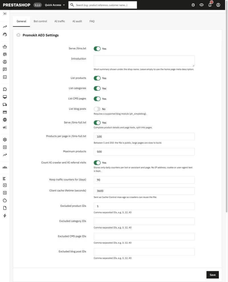 Alysum Prestashop Theme Promokit AEO General settings