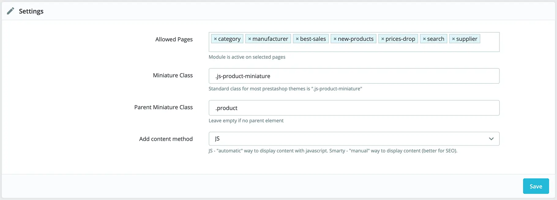 Alysum Prestashop Theme Extended Products module Configuration