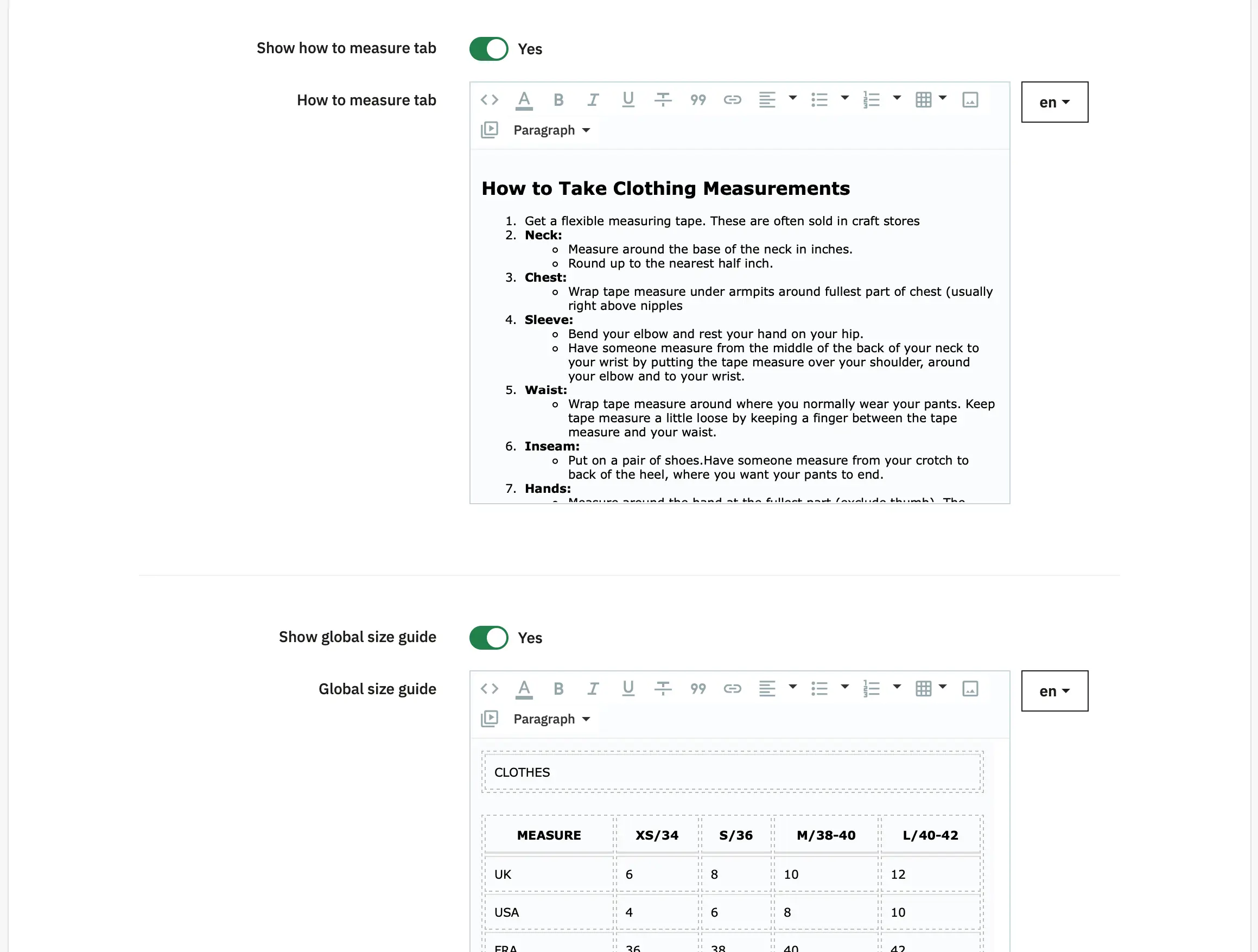 Alysum Prestashop Theme Size Guide module Configuration