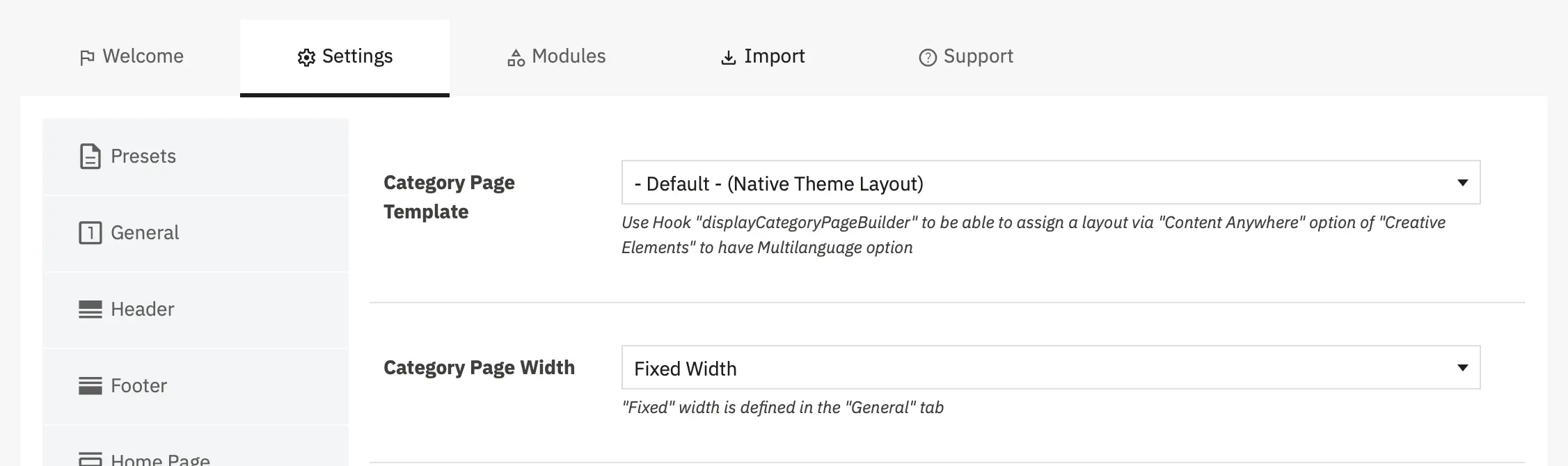 Alysum Prestashop Theme Settings module Configuration