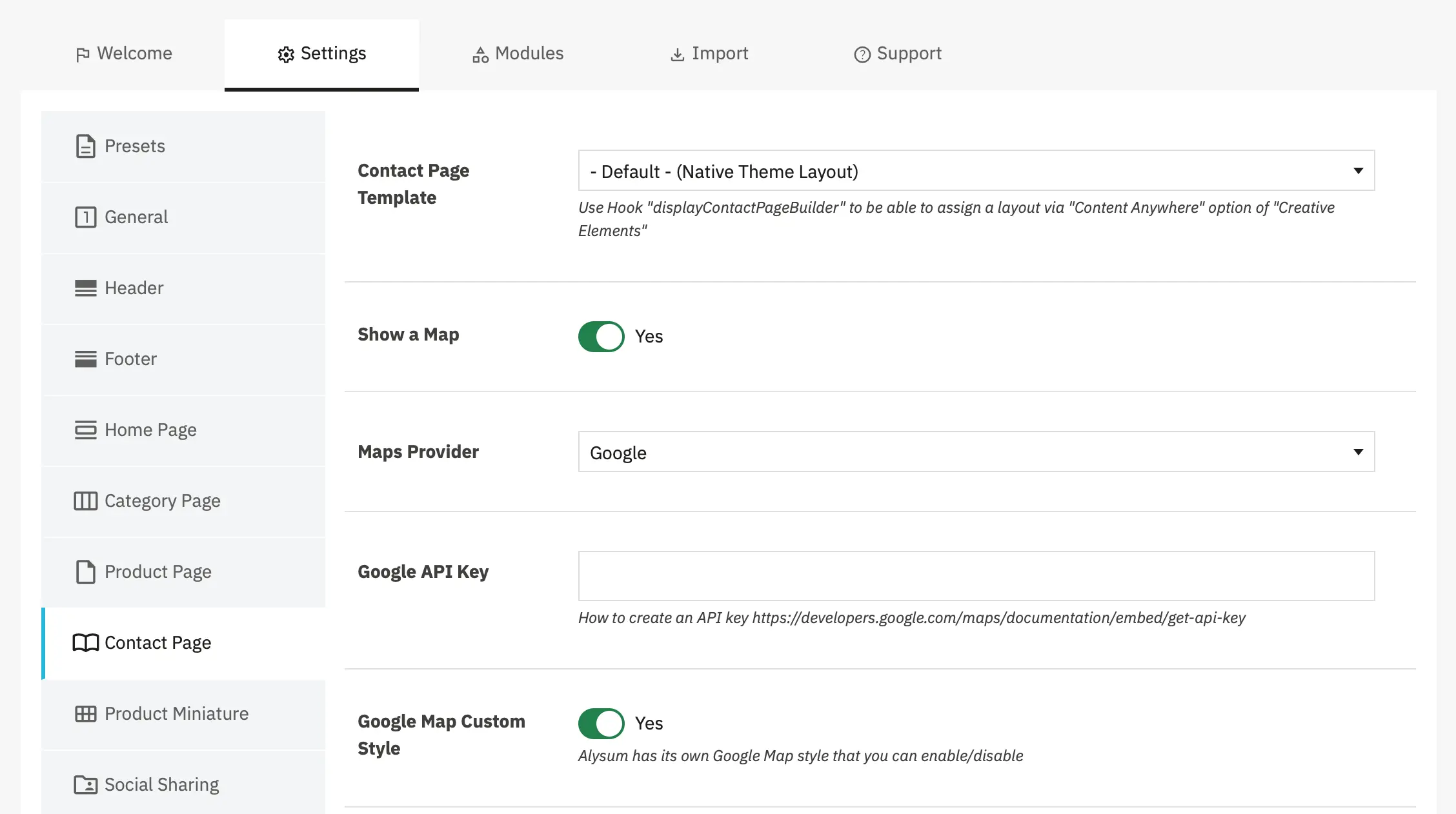 Alysum Prestashop Theme Settings module Configuration