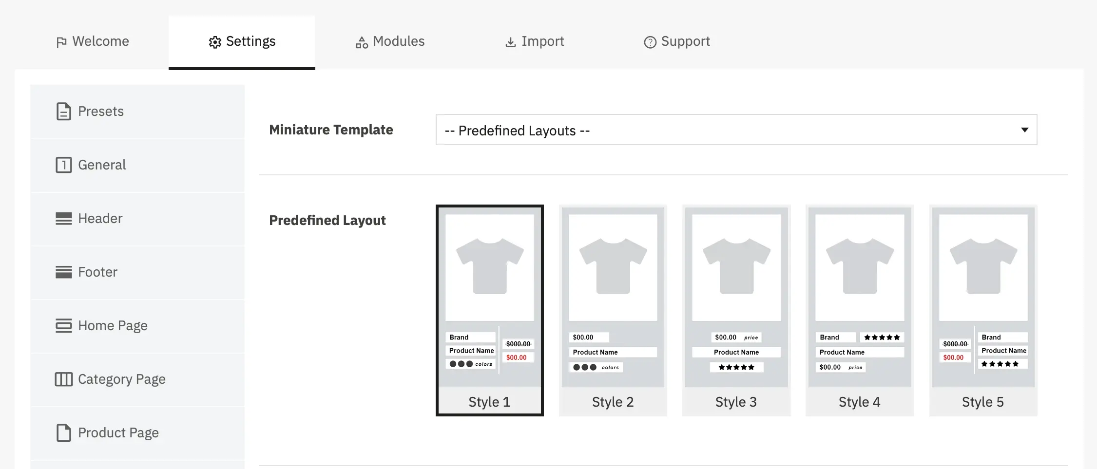 Alysum Prestashop Theme Settings - Product Miniature Configuration