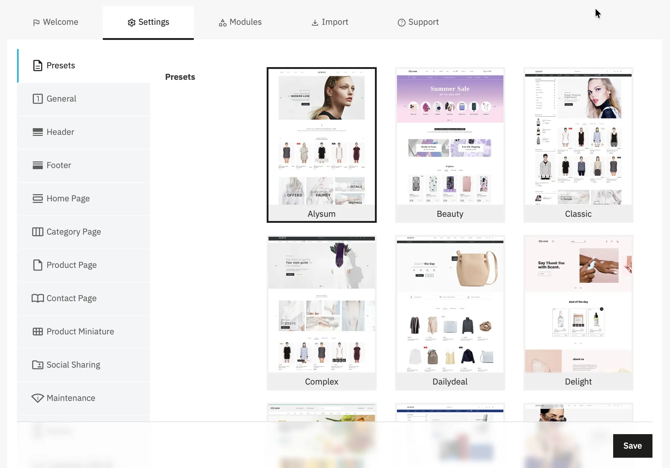 Alysum Prestashop Theme Settings module Configuration