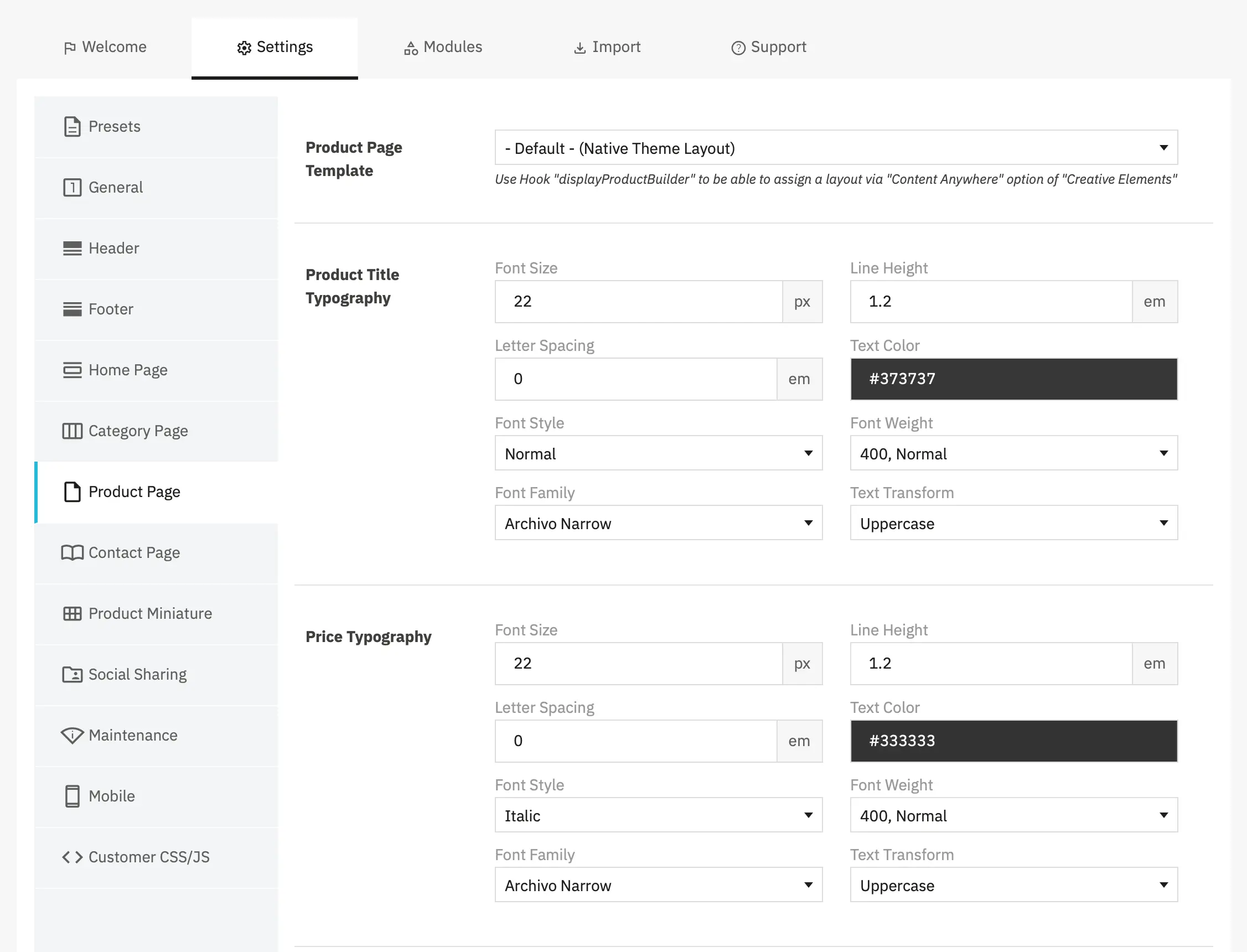 Alysum Prestashop Theme Settings module Configuration
