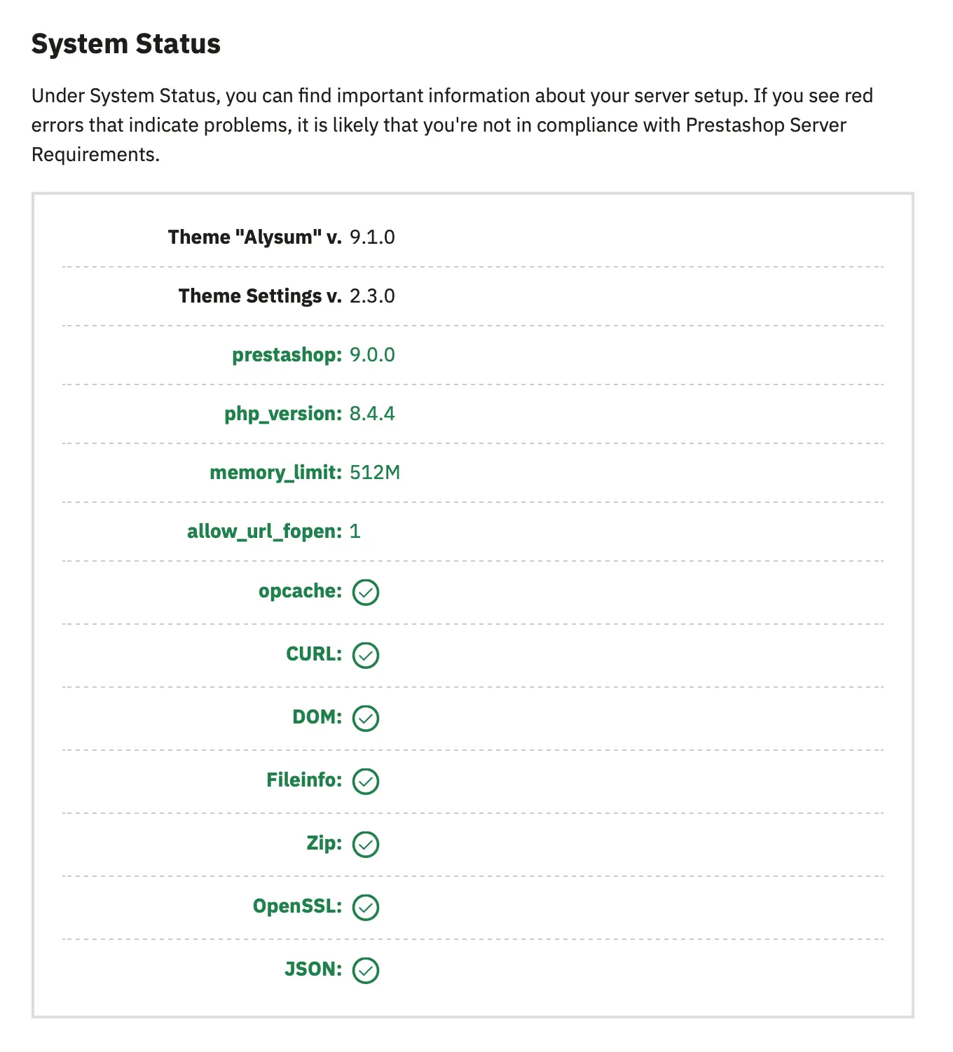 Alysum Prestashop Theme Server Requirements